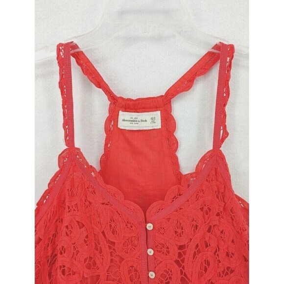 Abercrombie & Fitch Top Womens XS-S Hot Pink Tank Lace Crochet Detailed Cropped - Picture 3 of 12